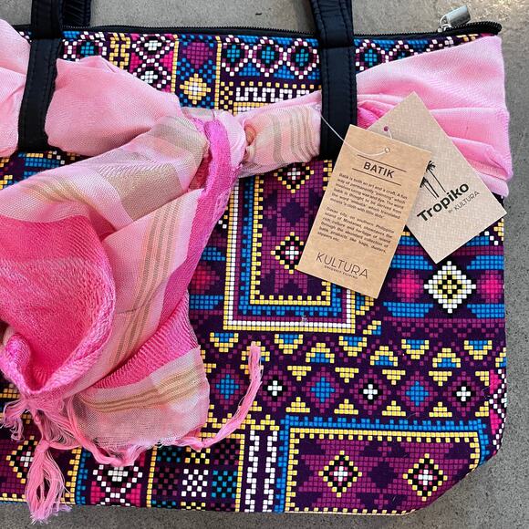 Kultura Tropika Batik Filipino zipper handbag purse tote bad accessory scarf NEW - Picture 6 of 8